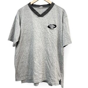 Vintage‎ Hard Rock Toronto Embroidered Logo V Neck Men's T-shirt Medium Gray